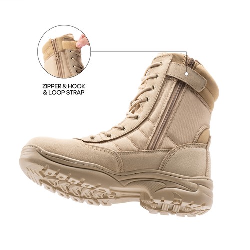 Men's Military Tactical Work Boots Side Zipper Leather Motorcycle Combat Boots