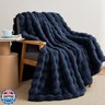 Faux Rabbit Fur Throw Blanket for Couch, Fluffy Warm Plush Thick Bubble Blanket for Bed Sofa Living Room, Soft Cozy Furry Blanket, 50x60 inches, Navy Blue