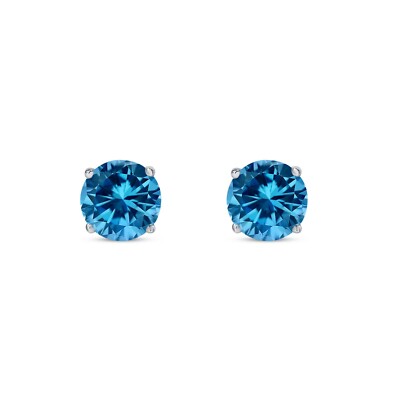 Pre-owned Shine Brite With A Diamond 4 Ct Round Cut Blue Earrings Studs Solid Real 14k White Gold Push Back Basket