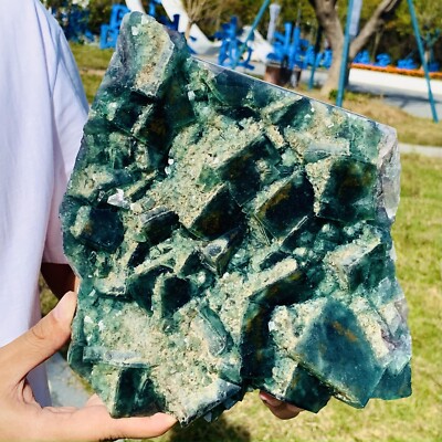 8.51LB NATURAL Green FLUORITE Quartz Crystal Cluster Mineral Specimen