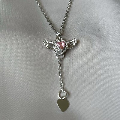 Coquette Angel Wings Heart y2k Necklace Silver Pink Cute 🎀with Surprise Gifts🎀