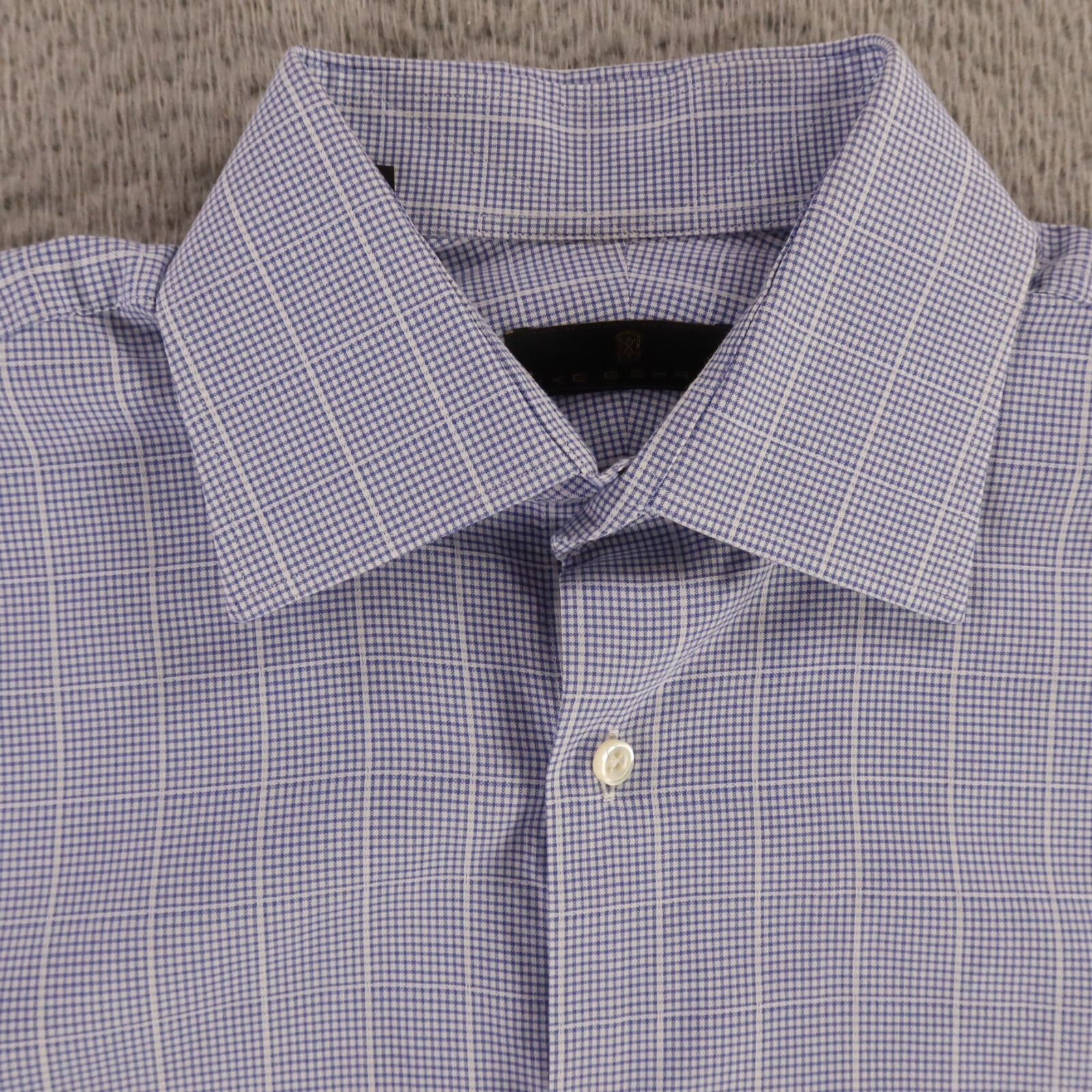 Ike Behar Shirt Mens M 15.5 Blue Check 100% Cotton Pinpoint