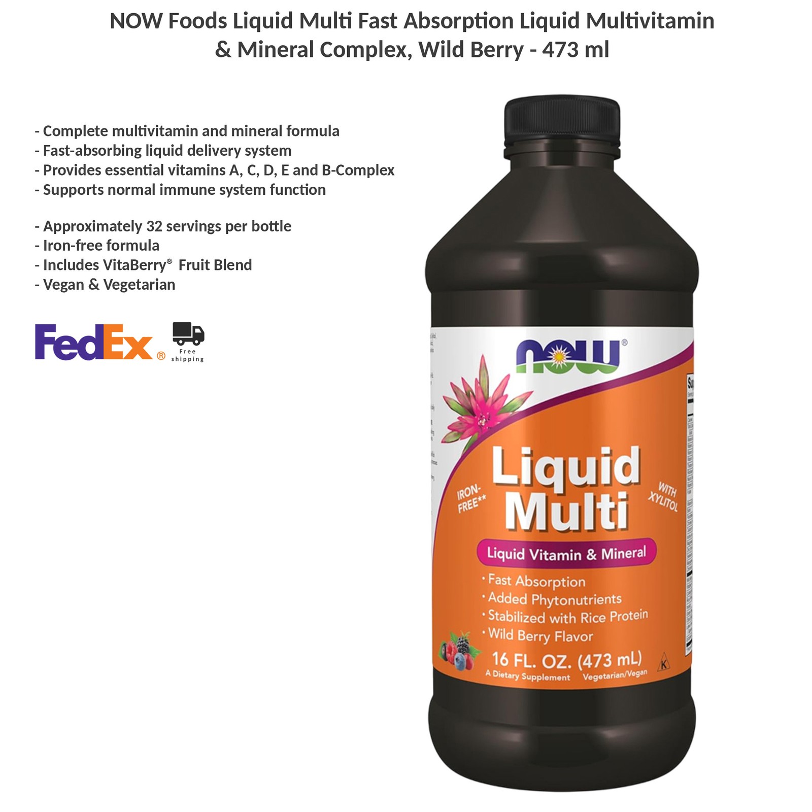 NOW Foods Liquid Multi Fast Absorption Liquid Multivitamin Mineral Complex 473ml