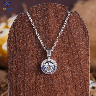 1.10 TDW Round & Baguette Cut Diamond Pendant by Labstone 18kt White Gold