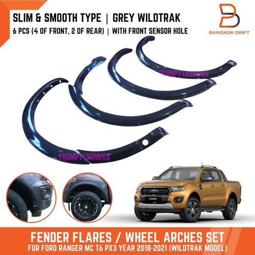 GREY WILDTRAK 3" SLIM FENDER FLARES ARCH FOR FORD RANGER 18-21 PX3 MY2019 SENSOR