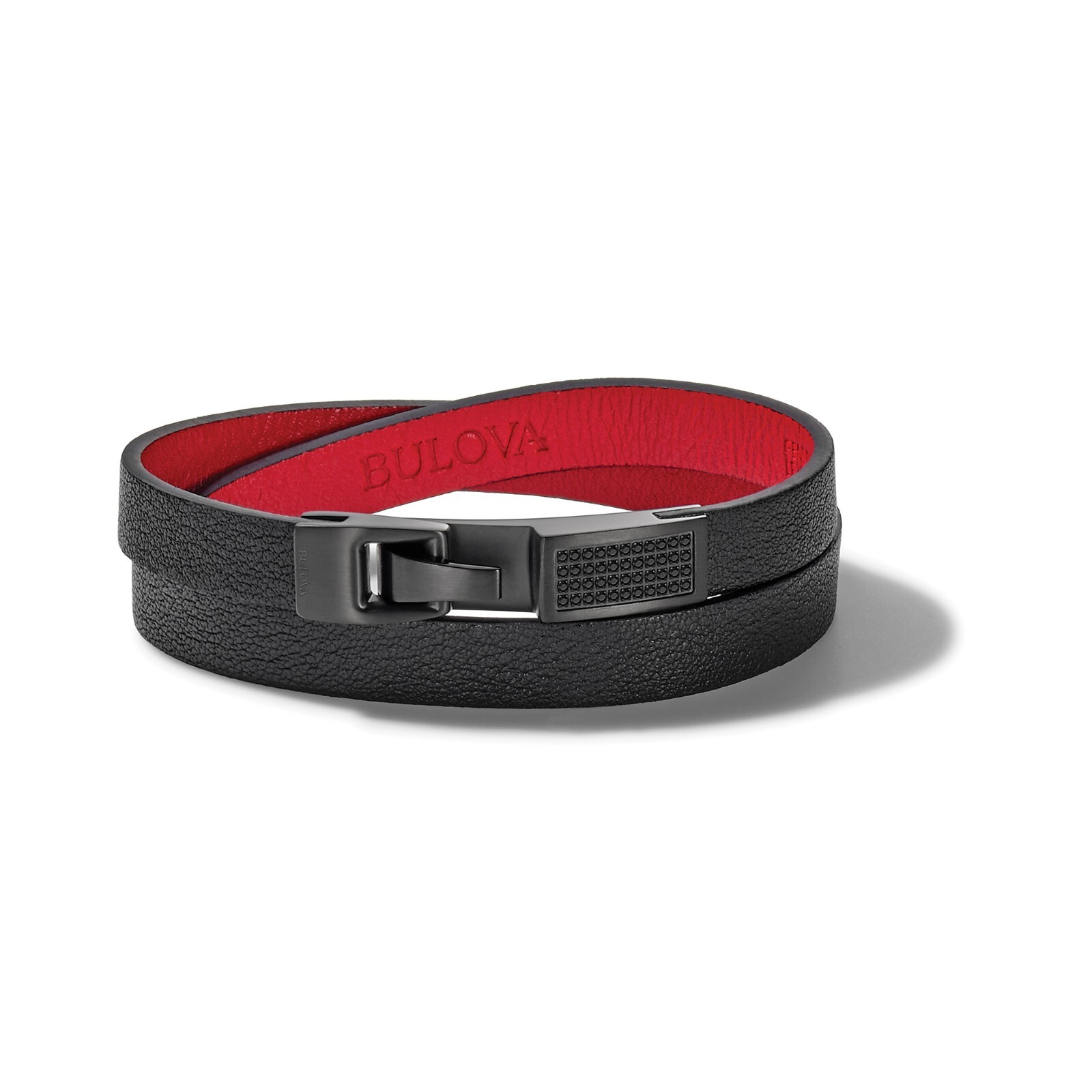 Bulova Men Black Leather Stainless Steel Double Wrap