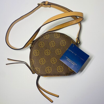 Adrienne Vittadini Clam Case Crossbody Handbag Chocolate Brown Faux Leather