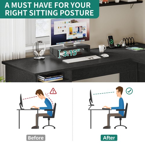 60 Inch L Shaped Desk with Power Outlets Corner Computer Desk with File Drawer