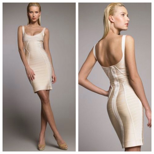 5/19迄限定SALE！HERVE LEGERタイトワンピース NWT Herve Ledger Bandage Dress Size Medium Pale Peach Z375