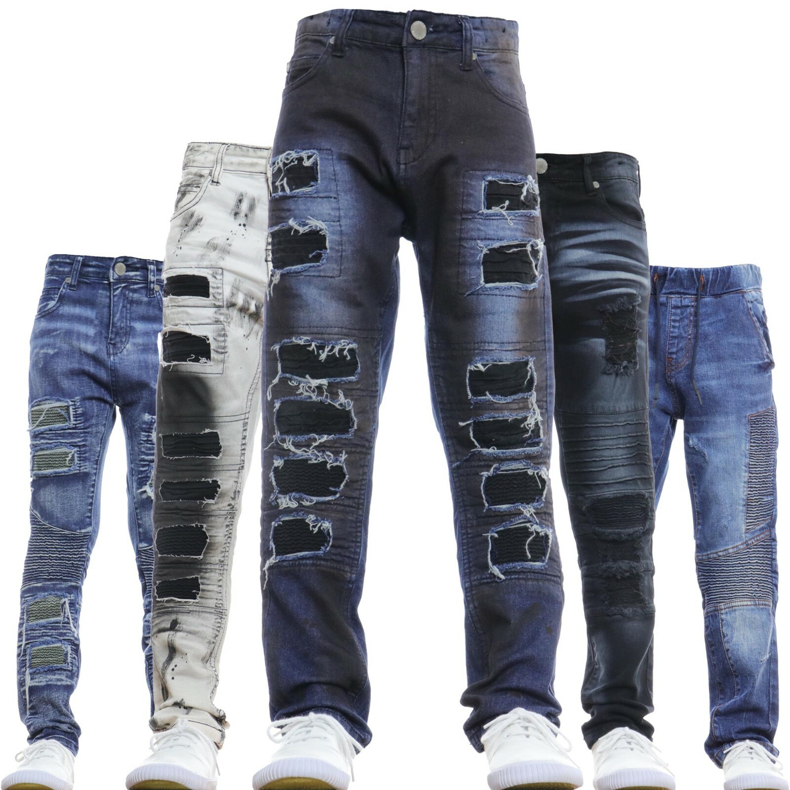 Boys Jeans Kids Stretch Slim Designer Stylish Fashion Denim Ripped Faded  New | eBay
