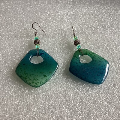 Vintage Handcrafted Colors of the Sea Large Lucite Earrings
