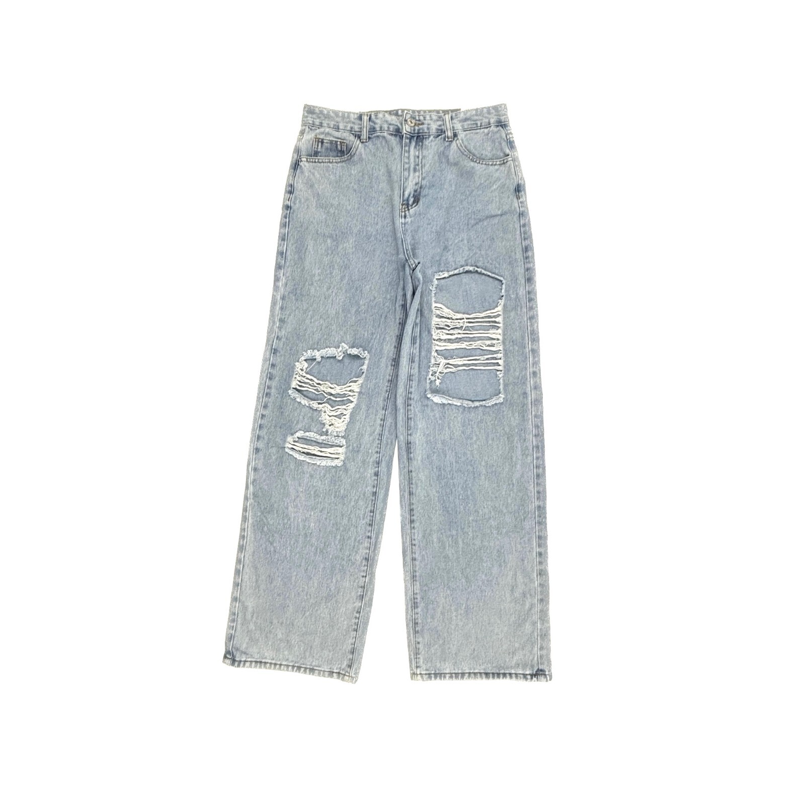 SheIn Distressed Wide Leg Women's size L 8 10 Light Wash