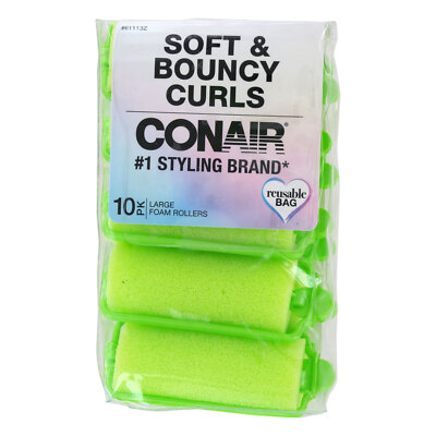 Conair Body &amp; Bounce Large Foam Hair Rollers, Green, 10-Pieces