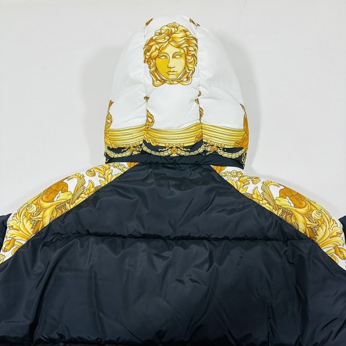 Pre-owned Versace Medusa Barocco Puffer Black Gold Jacket Removable Hoodie 40/4 $2250