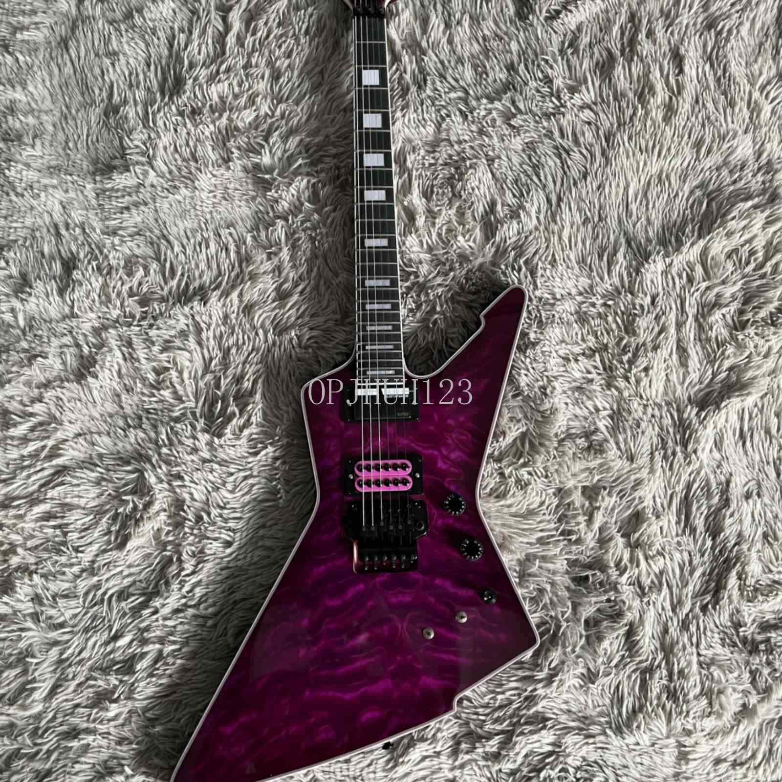 Custom Purple Solid Explorer Electric Guitar Black Fretboard