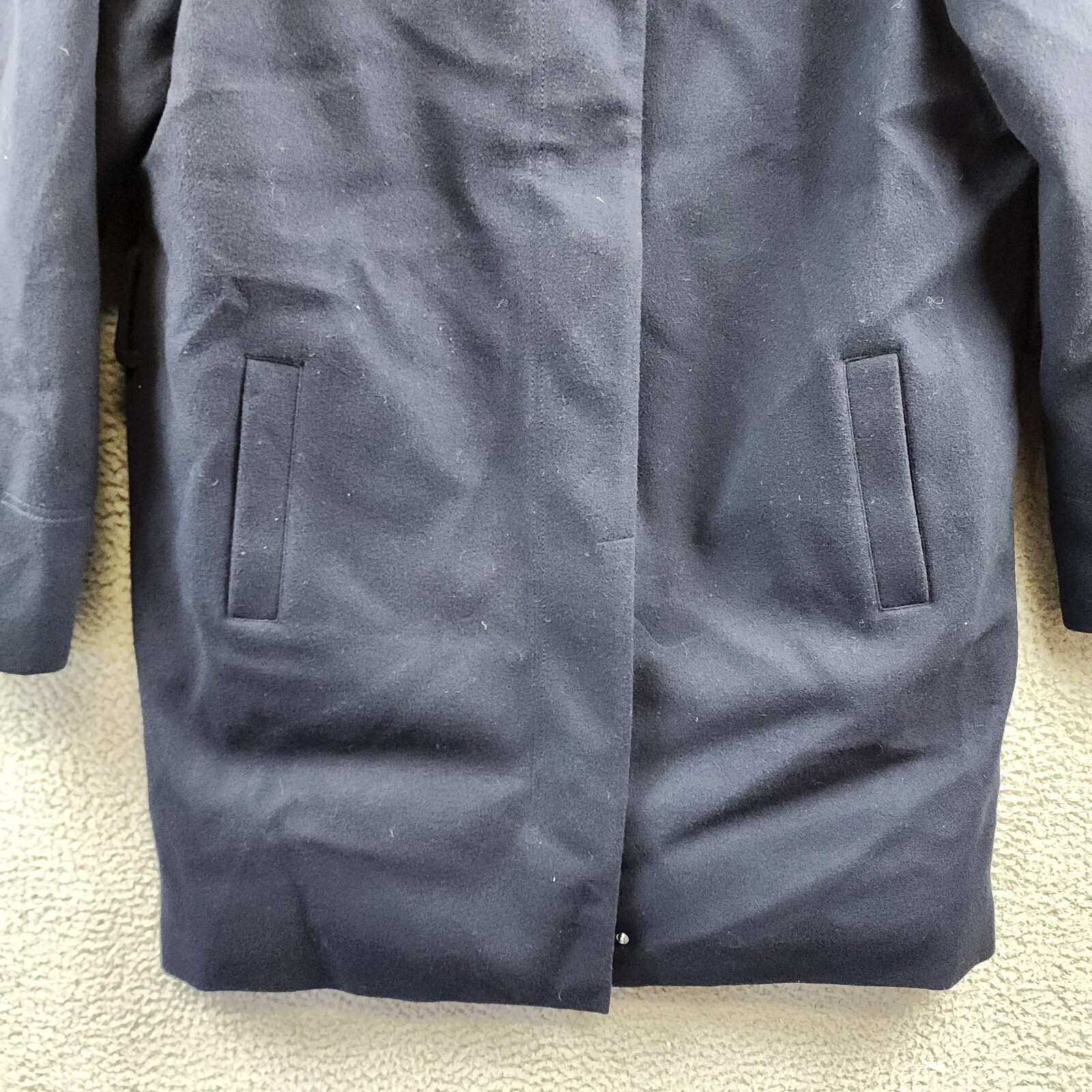 Norwegian Wool Cashmere Wool Blend Down Parka Women's L Navy Snap Front Closure - Picture 4 of 16