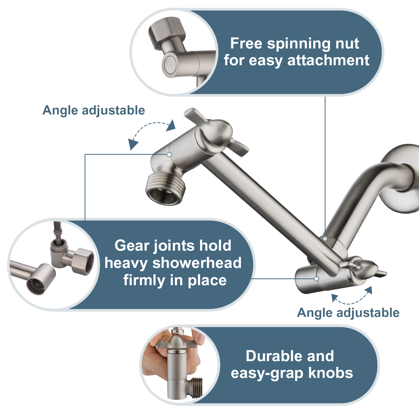 5" Solid Brass Adjustable Shower Extension Arm for Shower Head, BAR0501-02