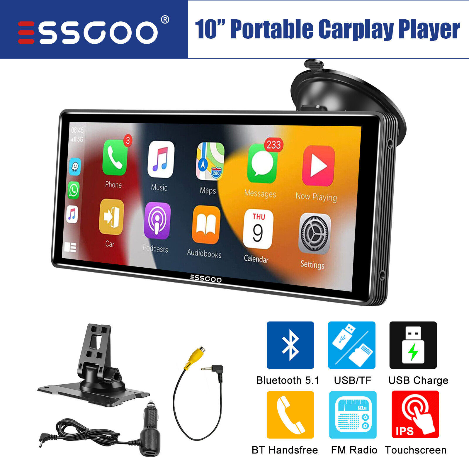 10.26'' Wireless Apple CarPlay/ Android Auto Portable Car Online GPS Navigation