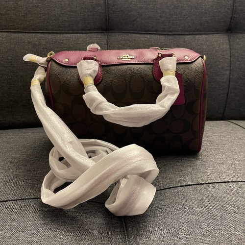 Coach Signature Mini Boston style two way bag with Gold hardware