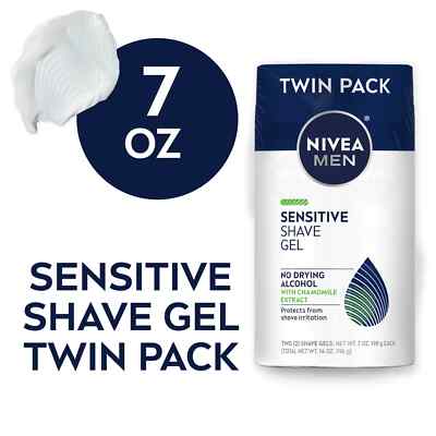 NIVEA MEN Sensitive Shave Gel with Vitamin E Hazel Extracts, 7 oz Can, 2 pack