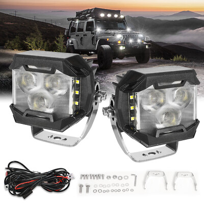 2x 3'' LED Pods Work Light Bar Flood Side Shooter Driving Fog OffRoad UTV w/Wire