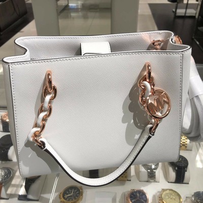 white michael kors purse with gold chain