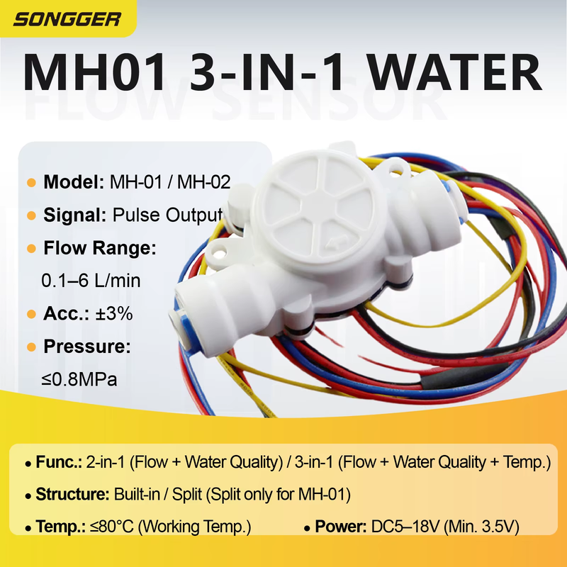 MH-01 MH-02 Water Flow Sensor TDS Hall Effect Flowmeter Quick Connect Temperatur