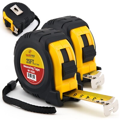 2 Pack Retractable Tape Measure 25 ft with Precision (1/32''/1mm)   Heavy Duty