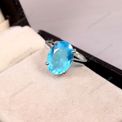 Swiss Blue Topaz Ring Stackable Minimalist Halo Simple 925 sterling silver