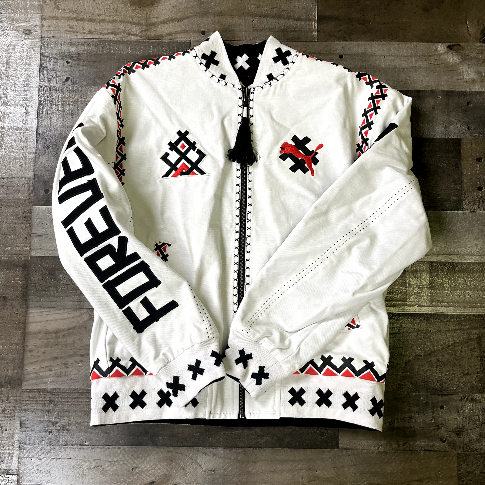 Puma X JAHNKOY Reversible Bomber Jacket Black White 596679 Puma X JAHNKOY Reversible Bomber Jacket Black White 596679