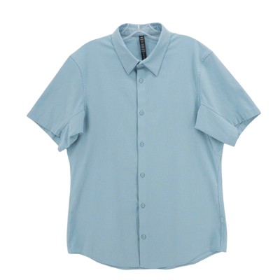 LULULEMON Airing Easy Short-Sleeve Shirt Blue Wicking Stretch EUC Size LARGE