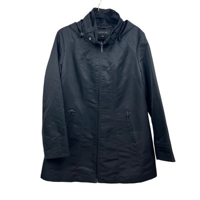 Jones New York Jacket Detachable Hood Lined Zip Up Pockets Black Women Size L*