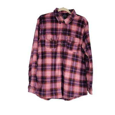 Eddie Bauer Shirt Womens L Prism Pink Long Sleeve Plaid Button Flannel Shirt NEW