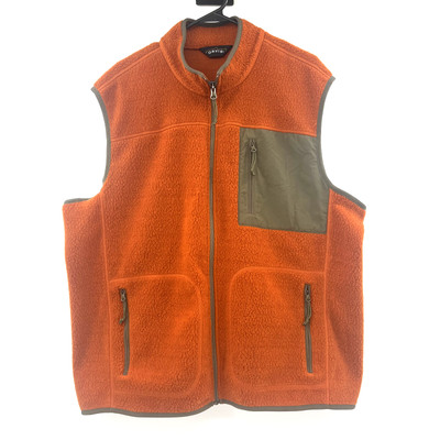 NWT Orvis Mens Equinox Eco Fleece Vest in Orange Spice Green Trim Size XL