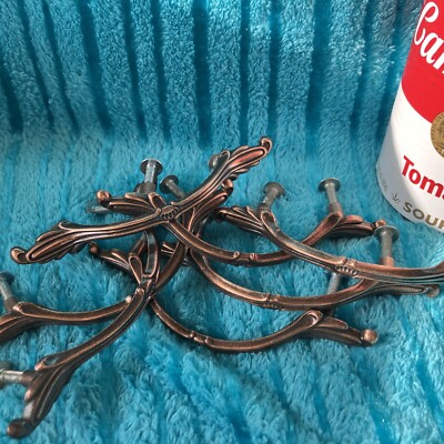 7 NOS Vintage 50s 60s Mid Century Ajax Brushed Bronze Arched Leaf Handle Pulls