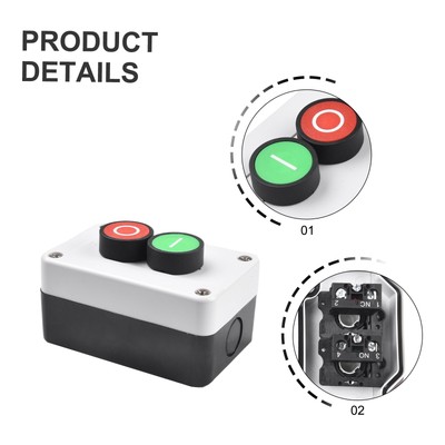 1pc Push Button Station Switch With Box Momentary Reset 2 Positions Remote Motor