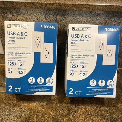 2 (2 Pack) Utilitech 15-Amp 125-Volt USB A & C Tamper Resistant Outlets