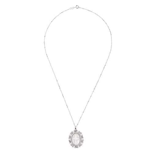 Finecraft Pearl Cameo Cross Necklace with Crystals in Sterling Silver, 18"