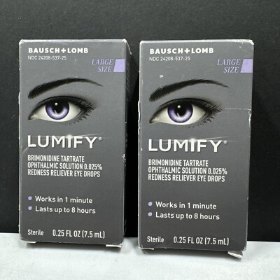 (2x) Lumify Eye Drop 0.25floz(7.5ml)ea. Bausch+Lomb - Redness Relief Exp.02/2025