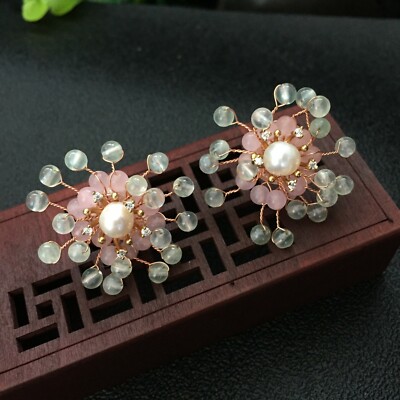 D13 Boucles D'Oreilles Fleur Étoile En Nacre Perle Quartz Rose Prise Argent 925