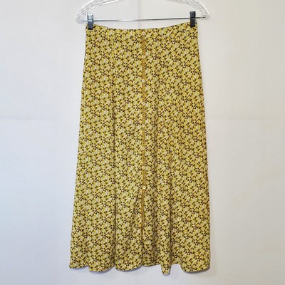 Max Studio Women's Size Small Yellow Floral Midi Skirt Spring Summer