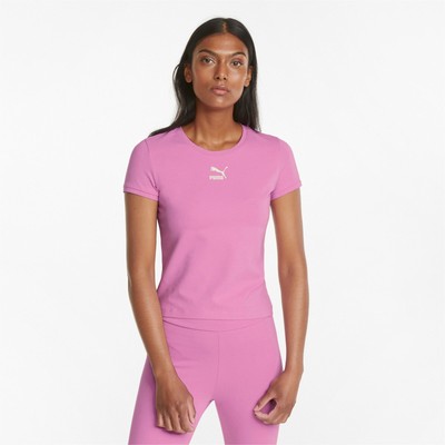 

Puma Classics Приталенная футболка с круглым вырезом и коротким рукавом Женские розовые повседневные топы 5995, Розовый