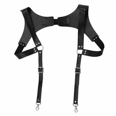 Mens Smooth Leather Suspenders Adjustable Elastic,Strap Swivel Hooks H Backed