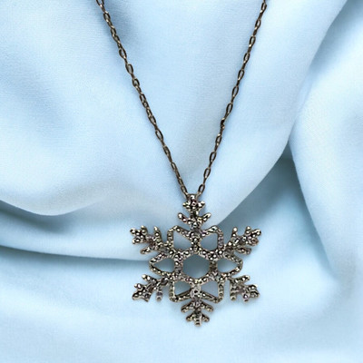 Sterling Silver 925 Textured Snowflake with Diamond Chips Pendant Necklace 18''