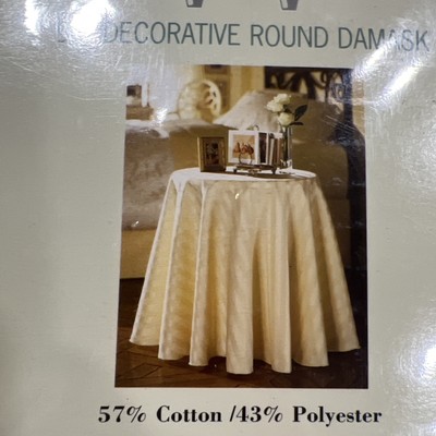 90  Round Tablecloth Damask Eggshell Ivory Formal Dining Cover Wamsutta