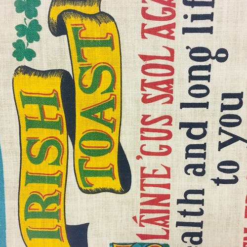 Vintage Irish Toast Linen Fabric Art St Patricks Day Wall Hanging Ireland Print