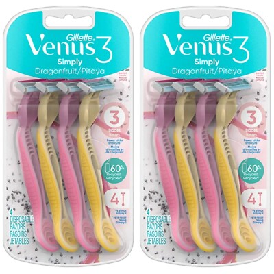 8 Gillette Venus 3 Simply Dragonfruit/Pitaya Women s Disposable Razors 4ct