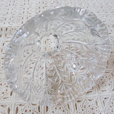 Vtg Pressed Glass Crystal Very Heavy Feather Pattern Light Lamp Shade Excellent