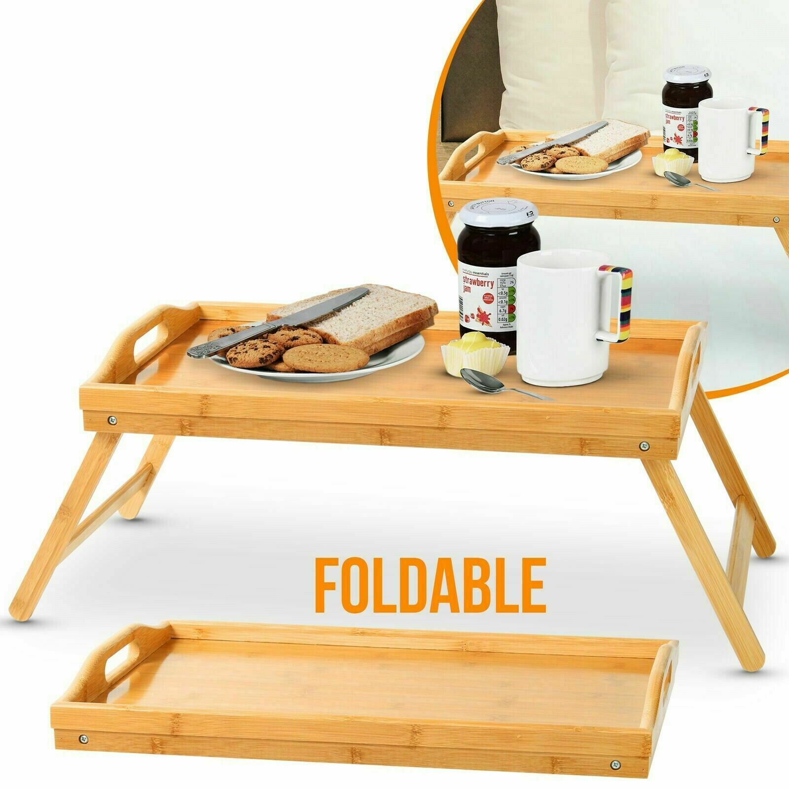 BAMBOO WOODEN BED TRAY WITH FOLDING LEGS SERVING BREAKFAST LAP TRAY