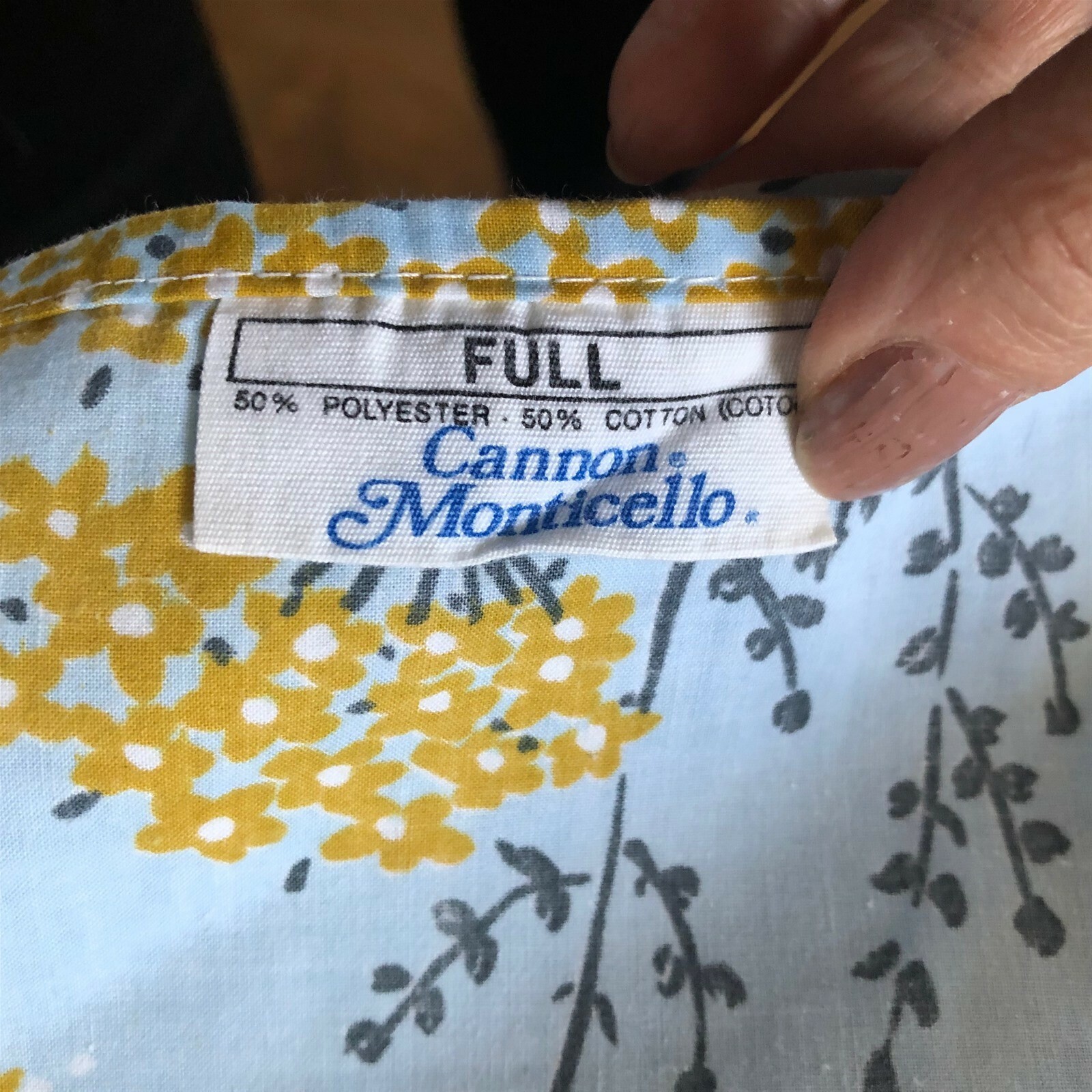 Vintage Cannon Monticello Full Flat Sheet Blue Mid Century Floral pattern